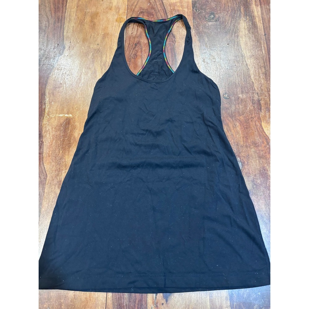 Lululemon racerback tank top women size 4 black rainbow trim workout active